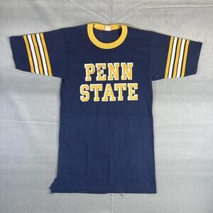VTG 70s Penn State Ringer T Shirt Mens Small* Navy Yellow Stripe Single Stitch